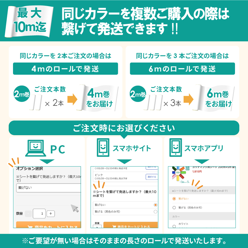 シートを繋げて発送