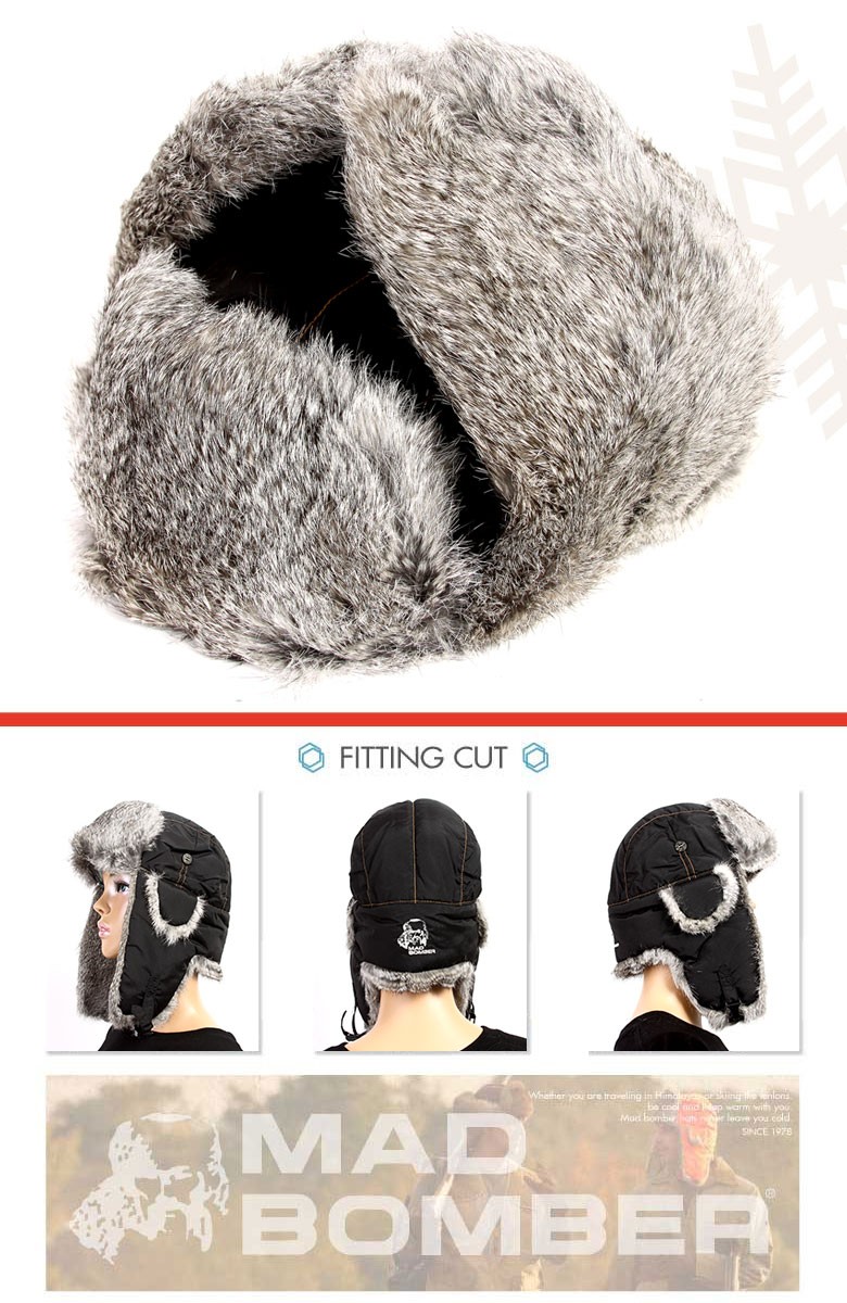 304BLK hat ロシア ハット ラビットファー100％ 帽子 スキー ボンバー