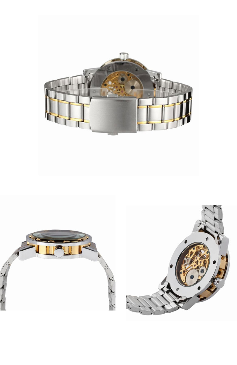 スケルトン メンズ腕時計 手巻き式 ゴールド×シルバー ステンレス