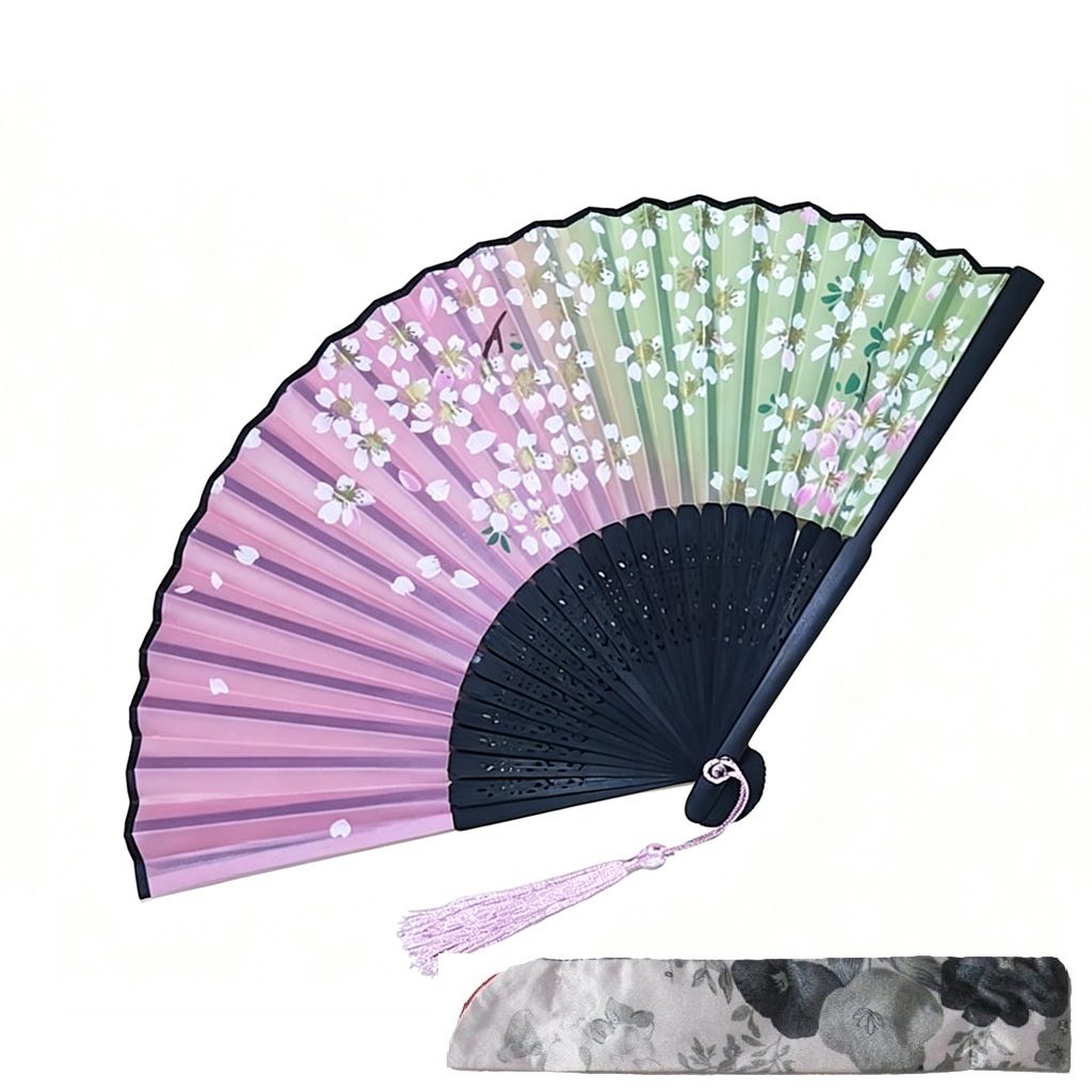 扇子 シルク調 扇子袋付き 折りたたみ 和柄 桜 竹 花柄 透かし彫り 竹