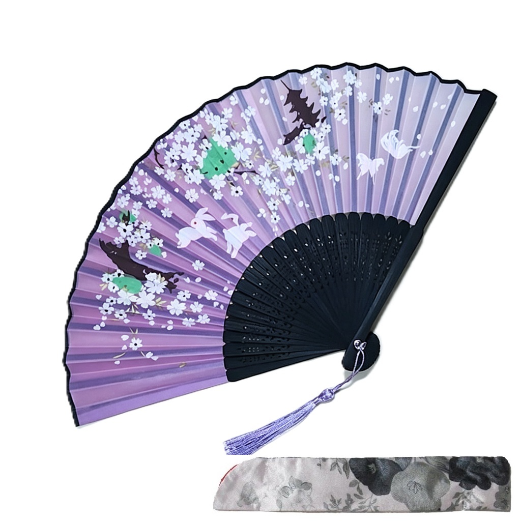 扇子 シルク調 扇子袋付き 折りたたみ 和柄 桜 竹 花柄 透かし彫り 竹