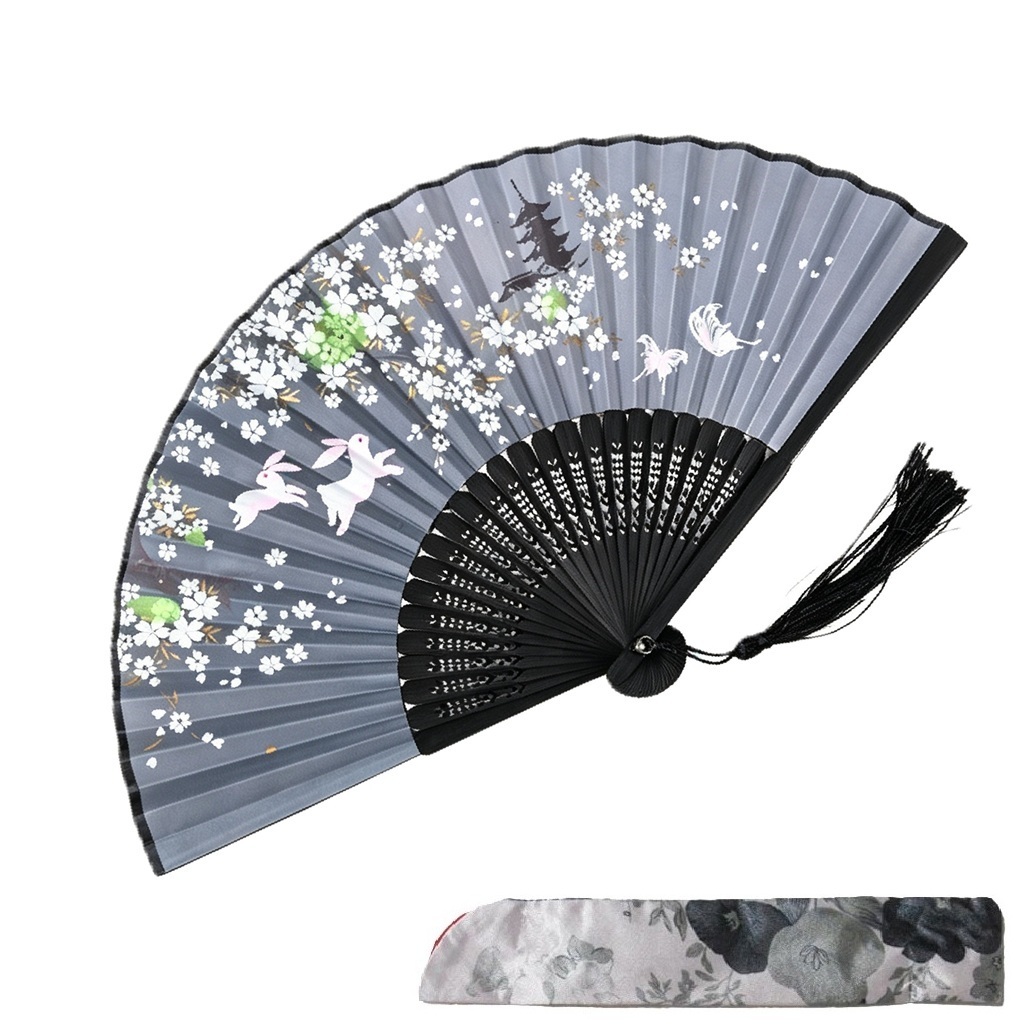 扇子 シルク調 扇子袋付き 折りたたみ 和柄 桜 竹 花柄 透かし彫り 竹