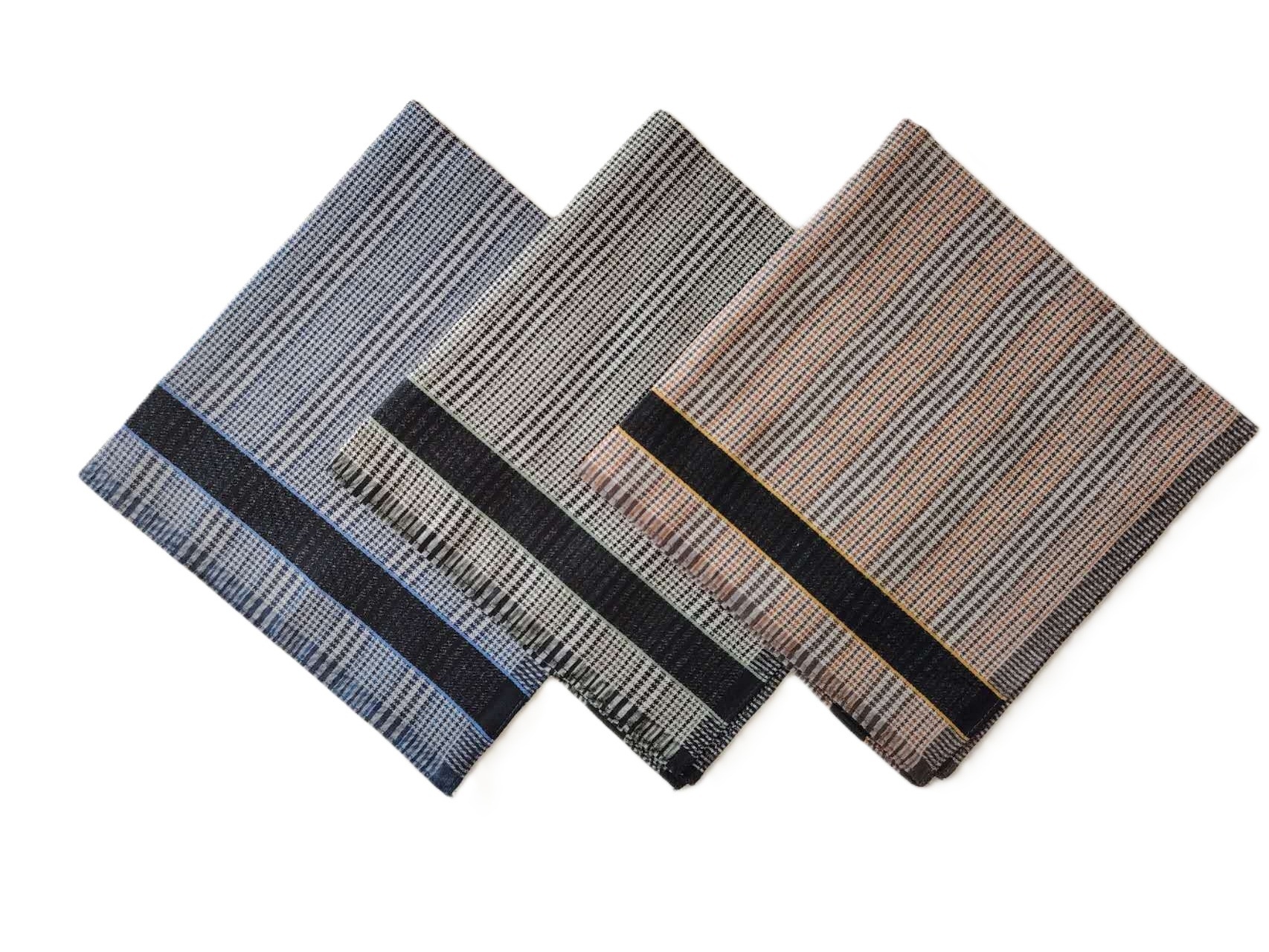 ハンカチ メンズ 3枚組 綿100% ビジネス 無地 ボーダー柄 チェック柄