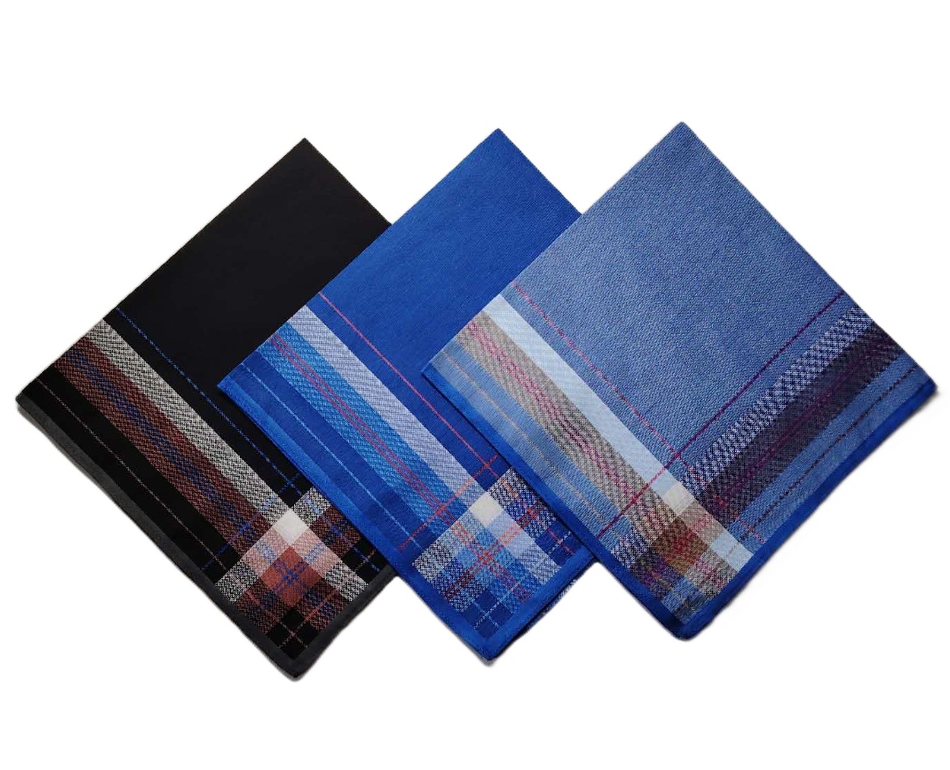 ハンカチ メンズ 3枚組 綿100% ビジネス 無地 ボーダー柄 チェック柄