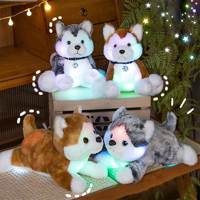 ぬいぐるみ 犬 いぬ ハスキー うさぎちゃん LED 発光 光るぬいぐるみ