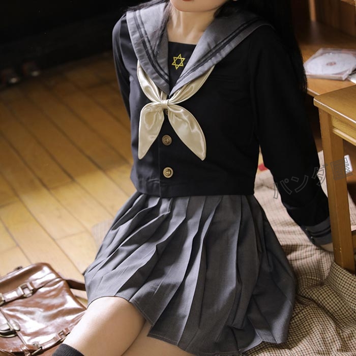 セーラー服 長袖 スカート コスプレ コスチューム 蝶結び 金魚結び JK制服 女子制服 学生制服 COS 学園祭 文化祭 仮装 本格制服 セット pd-uniform987-3.jpg