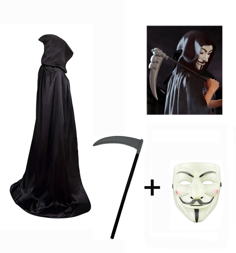 ハロウィン 死神 鎌 コスプレ 衣装 アノニマス マスク ローブ フード