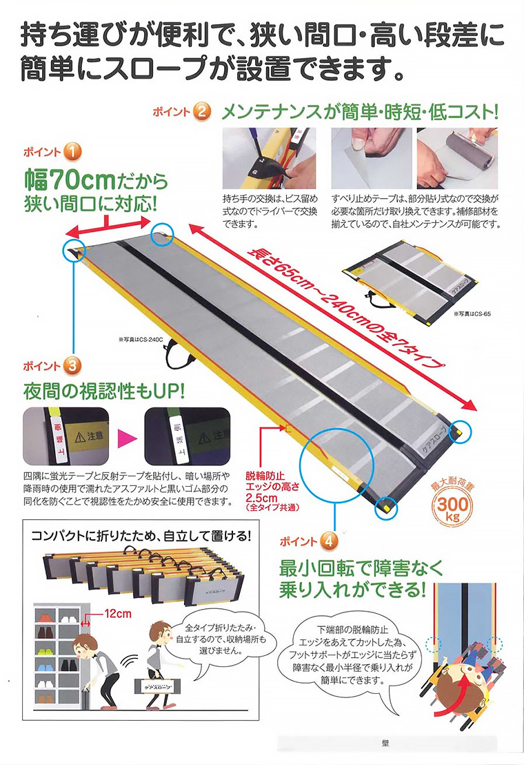 スロープ 車椅子用 ケアスロープ 幅70cm×長さ175cm CS175 ケア