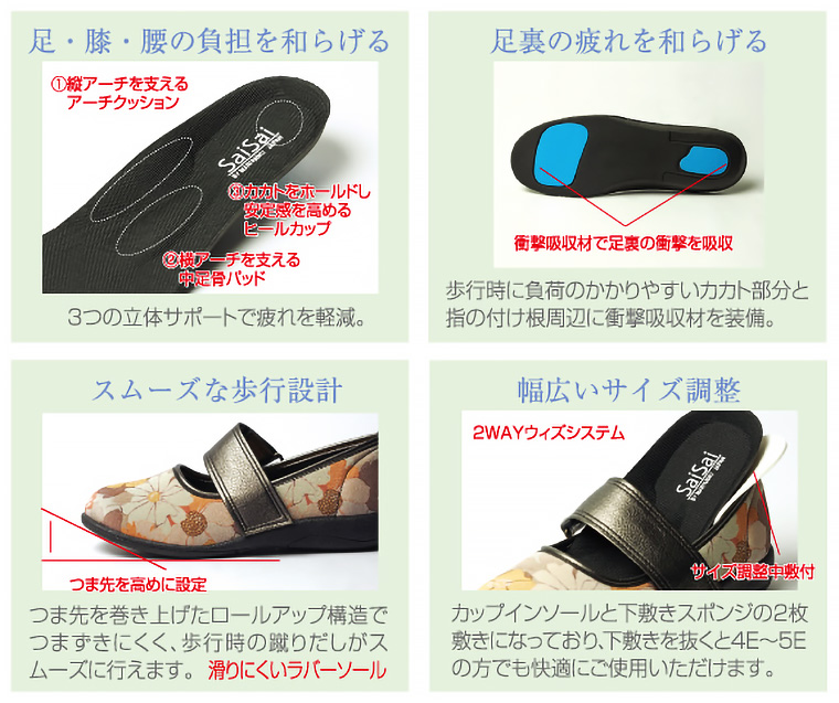 マリアンヌ製靴　SaiSai 介護用シューズ　介護用靴　L　リハビリシューズ マリアンヌ製靴 介護シューズ レディース かわいい 花柄 SaiSai