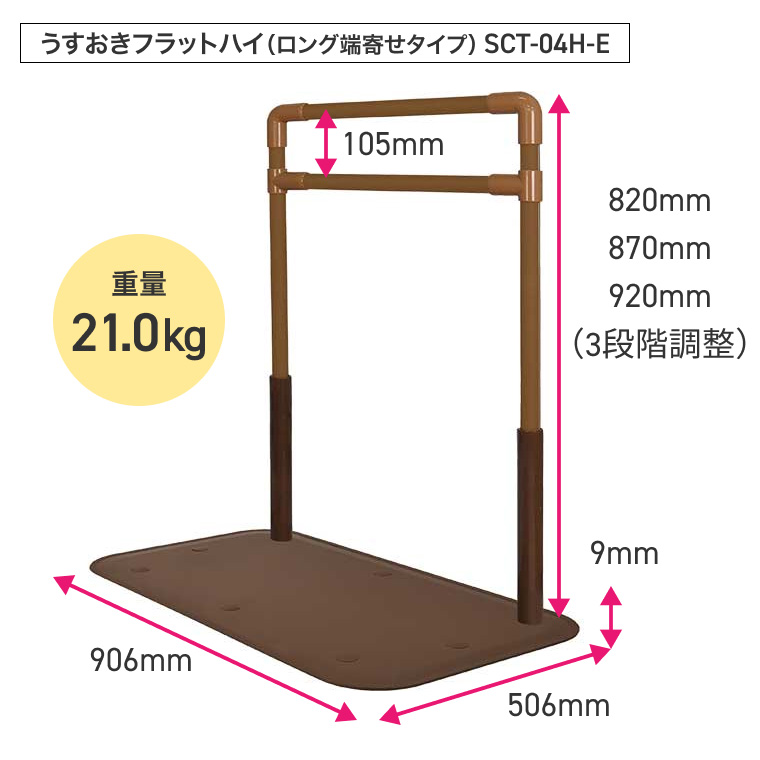 室内用置き型手すり うすおきフラットハイ ロング端寄せタイプ SCT-04H