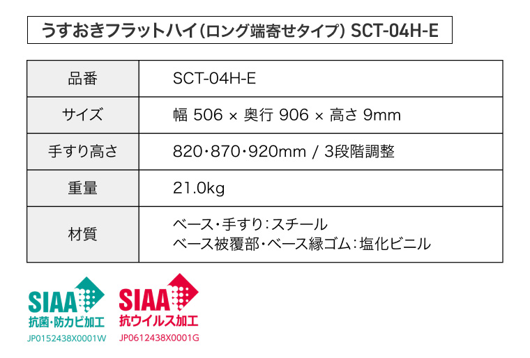 室内用置き型手すり うすおきフラットハイ ロング端寄せタイプ SCT-04H