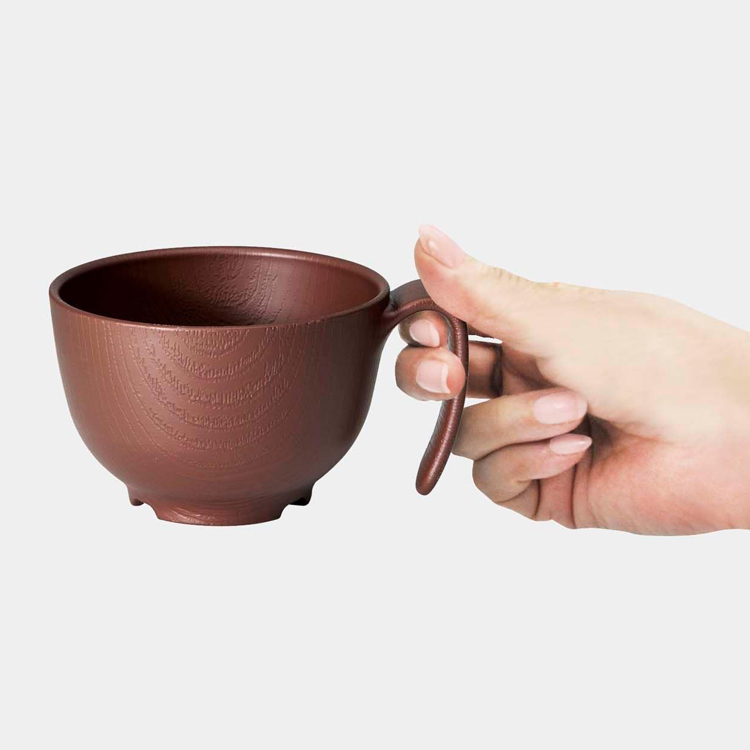 介護食器 木目持ちやすい茶碗ハンドル付き