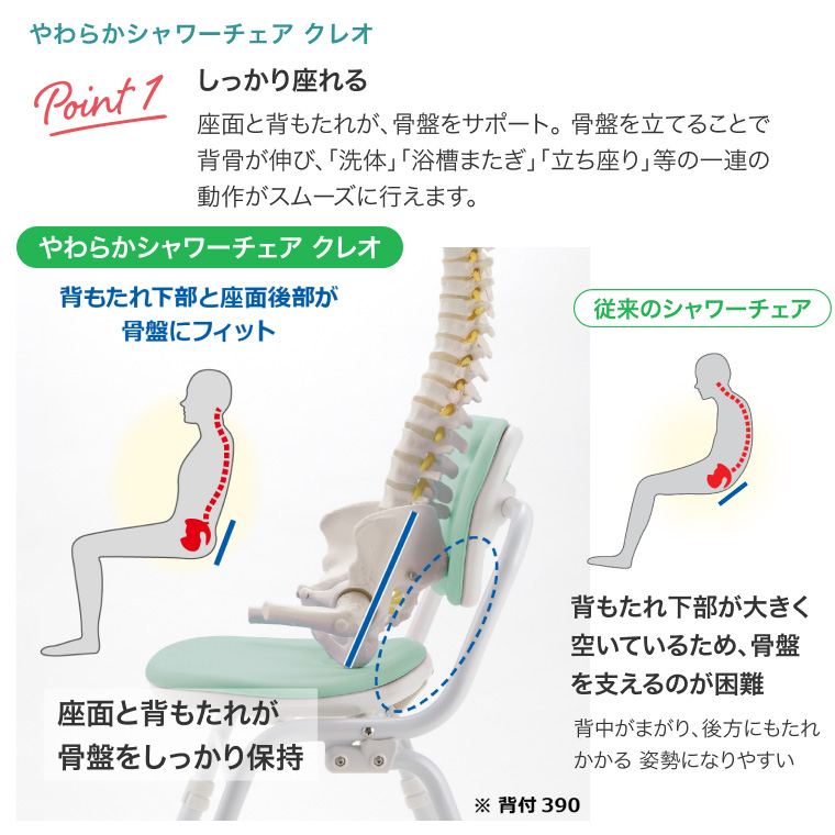 やわらかシャワーチェア クレオ 腰当付390