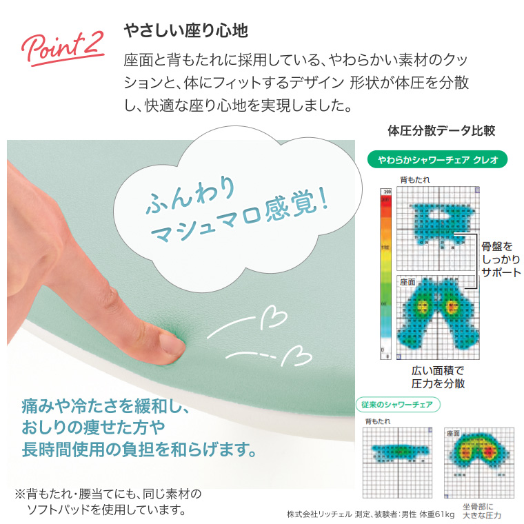 やわらかシャワーチェア クレオ 腰当付390