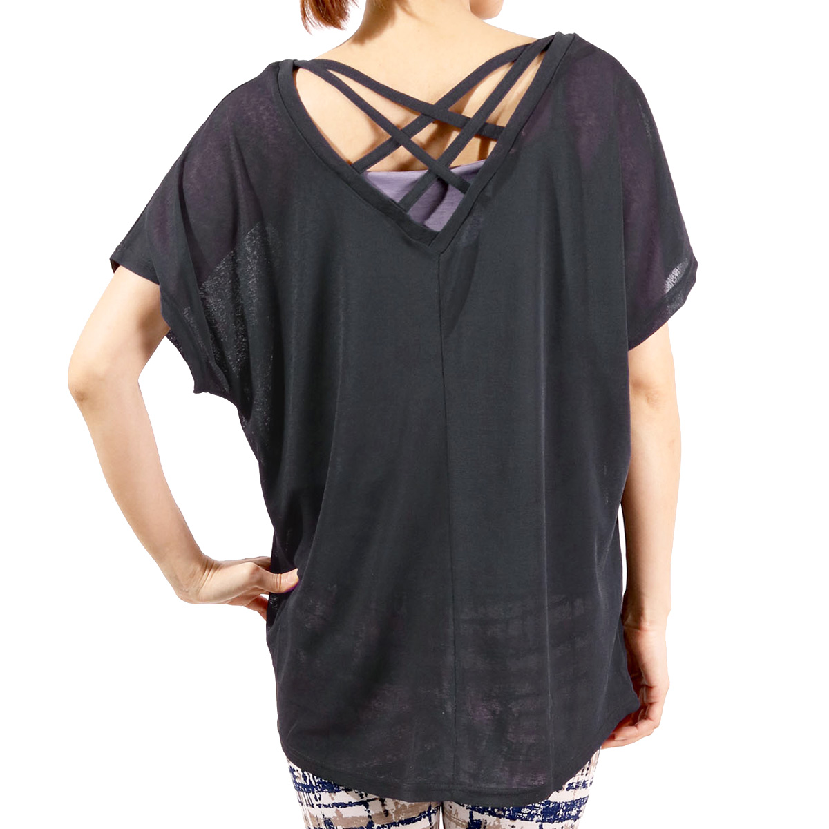 ヨガウェア トップス 重ね着 半袖 フィットネス ストレッチ シースルー メッシュTシャツ 透け ピラティス 体型カバー 夏 | パネットワン | 04