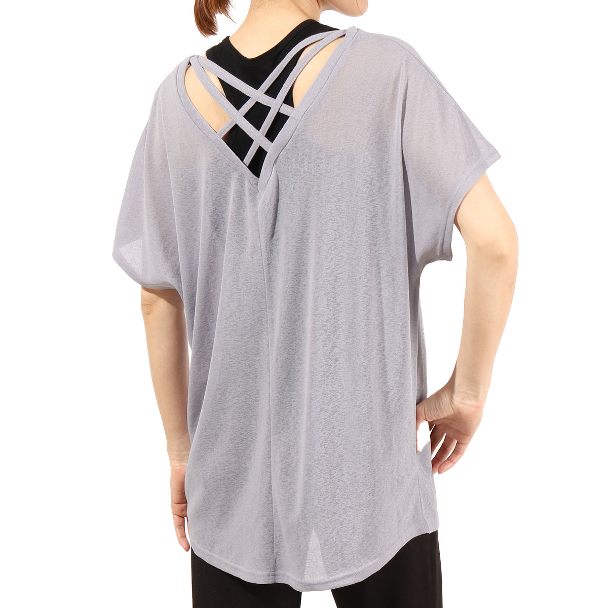 ヨガウェア トップス 重ね着 半袖 フィットネス ストレッチ シースルー メッシュTシャツ 透け ピラティス 体型カバー 夏 | パネットワン | 02