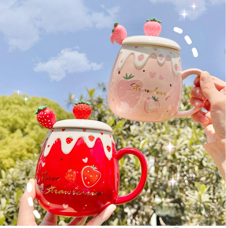 陶器マグカップ ミルクコップ コーヒーカップ 可愛い いちご お茶カップ 35 買物 かわいい コ ップ
