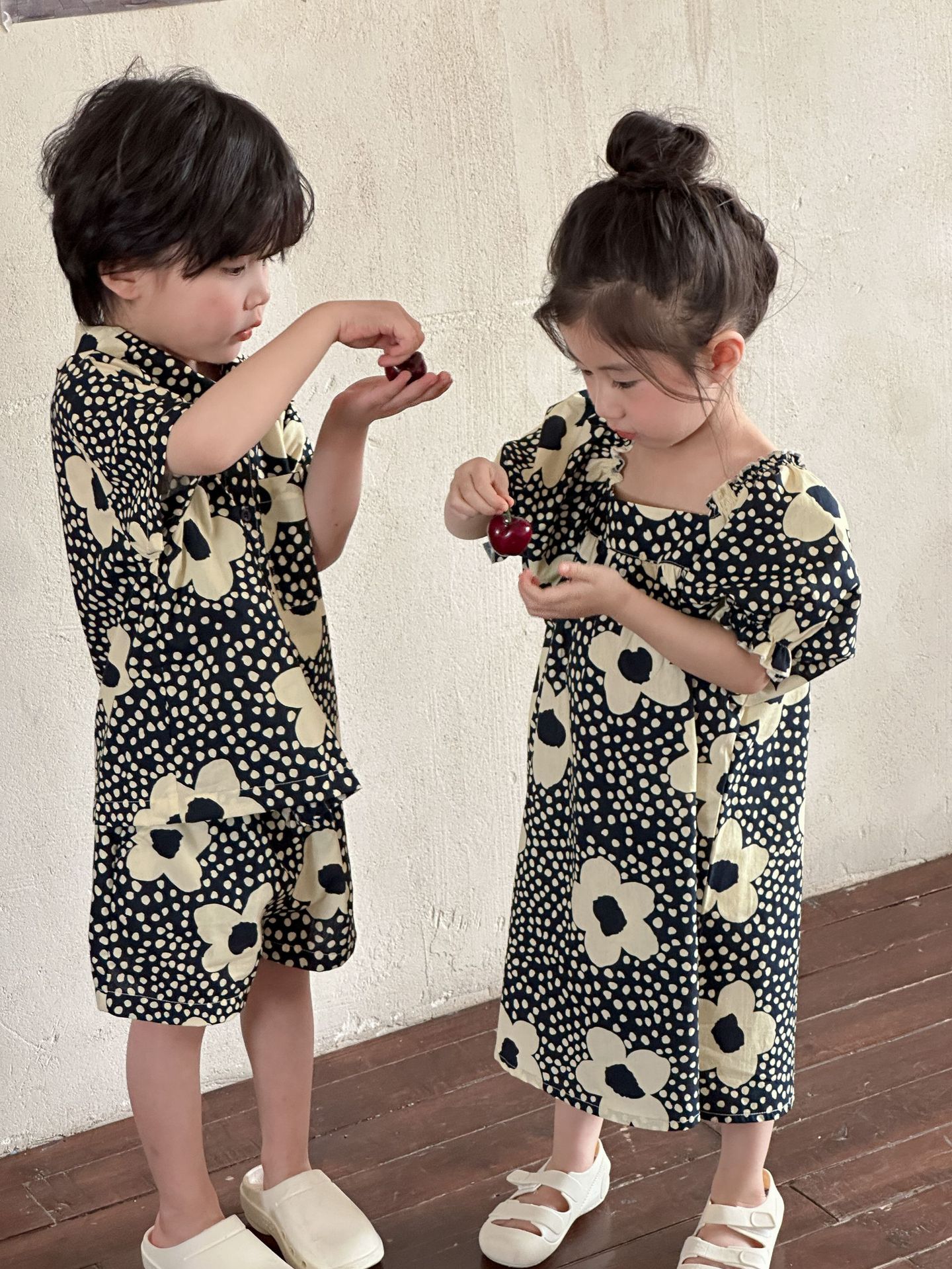 女の子 男の子 子供服 ワンピース シャツ 半ズボン ペアルック 韓国風 