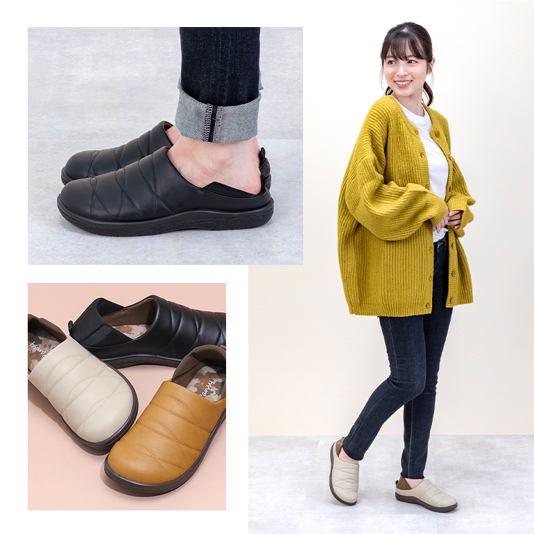 キルティング風フェイクレザースリッポン