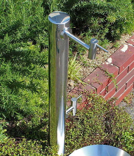 fusion ステンレス・ガーデン水栓（ロング・ショート） 水栓柱（丸型，分水孔付き）セット 便利なホースワンタッチニップル付属｜papasalada