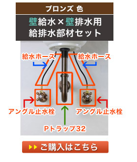 壁用の給水金具と壁用の排水金具の給排水セット