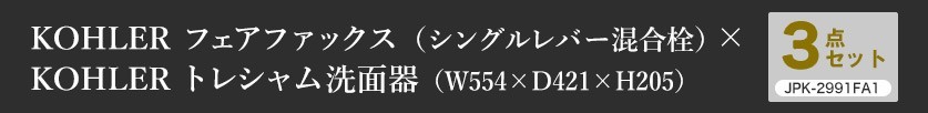 KOHLERコーラーワンホール混合栓×オーバーカウンター型洗面器トレシャム（ワンホール）3点セットKLS2991FA-1