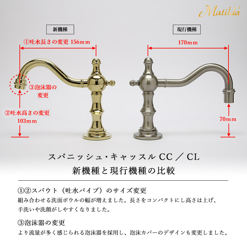 【完売】蛇口 水栓 混合栓 おしゃれ アンティーク 洗面所 スパニッシュ・キャッスル・ネオCC ブラス 金色 プッシュ式 排水金具付き セット  マチルダ Matilda