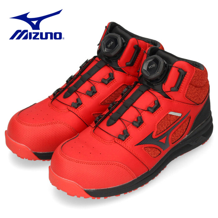 MIZUNO　シューズ　メンズ　安全靴　73M　BOA　F1GA2203　ミズノ　3E　ブラック　グレー　LSII　ワーキングシューズ　オールマイティ　レッド