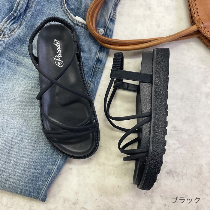 【超美品】バーバリーチルドレン　女の子　ブラックサンダル ストラップ付き CHARLES ＆ KEITH サンダル バックルトリプルストラップサンダル