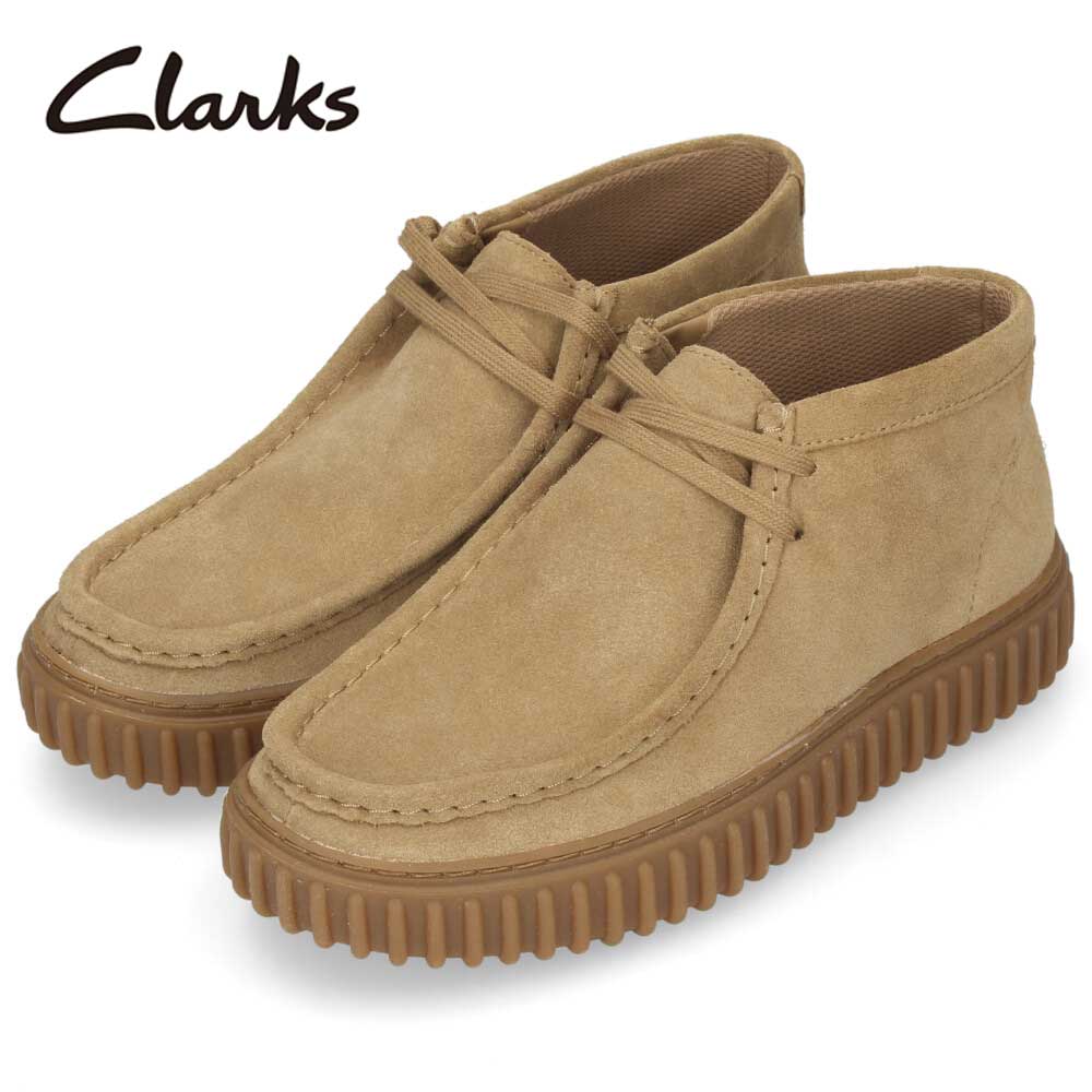 クラークス Clarks ワラビー メンズ レザー スエード ブーツ トーヒルハイ 厚底 ブラック 黒 ダークサンド Torhill Hi 26173