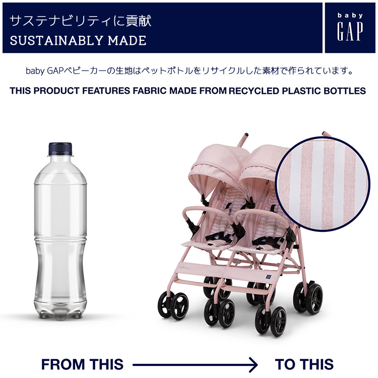 ダブルベビーカー グレー/ストライプ 収納バッグ付き デルタ ベビーギャップ ダブル ベビーカー グレー ストライプ B