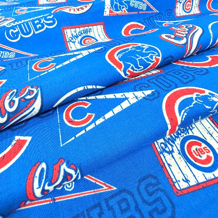 セット割/ 10cm単位 続けてカット MLB シカゴ カブス ロゴ 生地 総柄