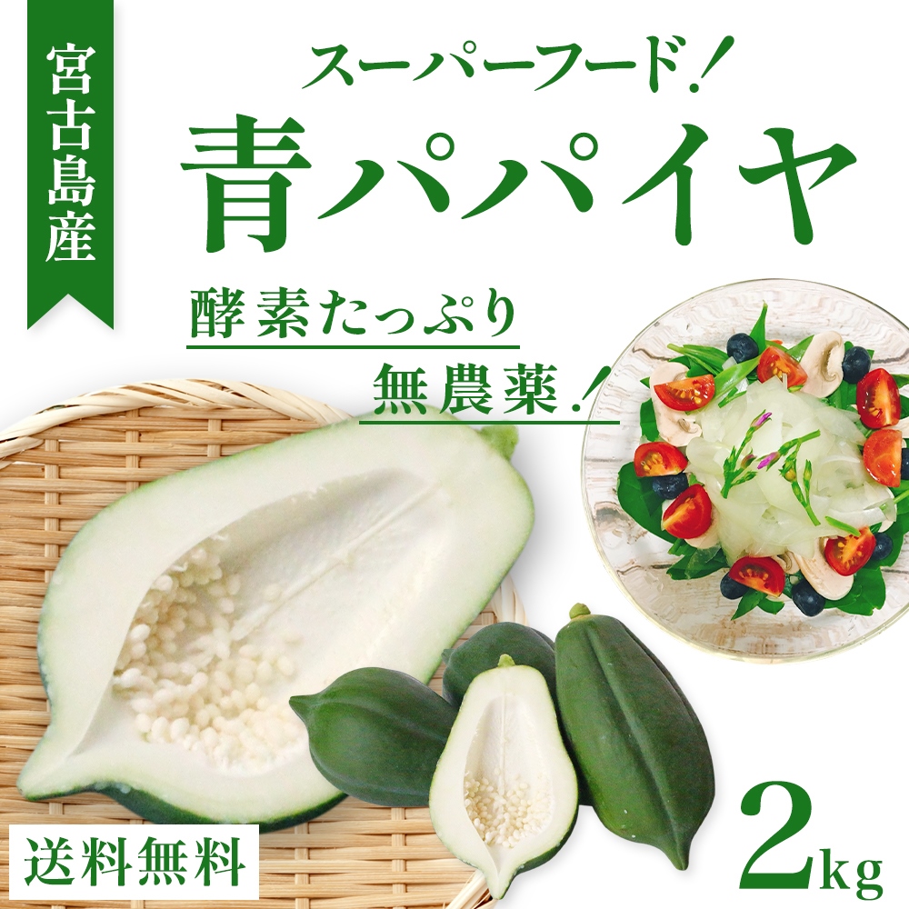 青パパイヤ 沖縄産 無農薬 宮古島から産地直送！送料無料 2kg（約2〜4