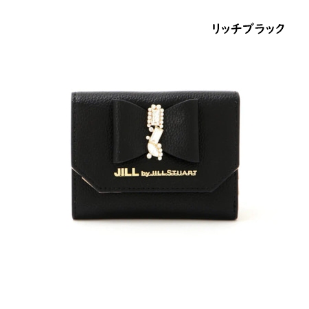 美品　ジルスチュアート 三つ折り 財布　ビジュー リボン　ブラック JILL by JILL STUART（ジルバイジルスチュアート） ジル バイ ジル