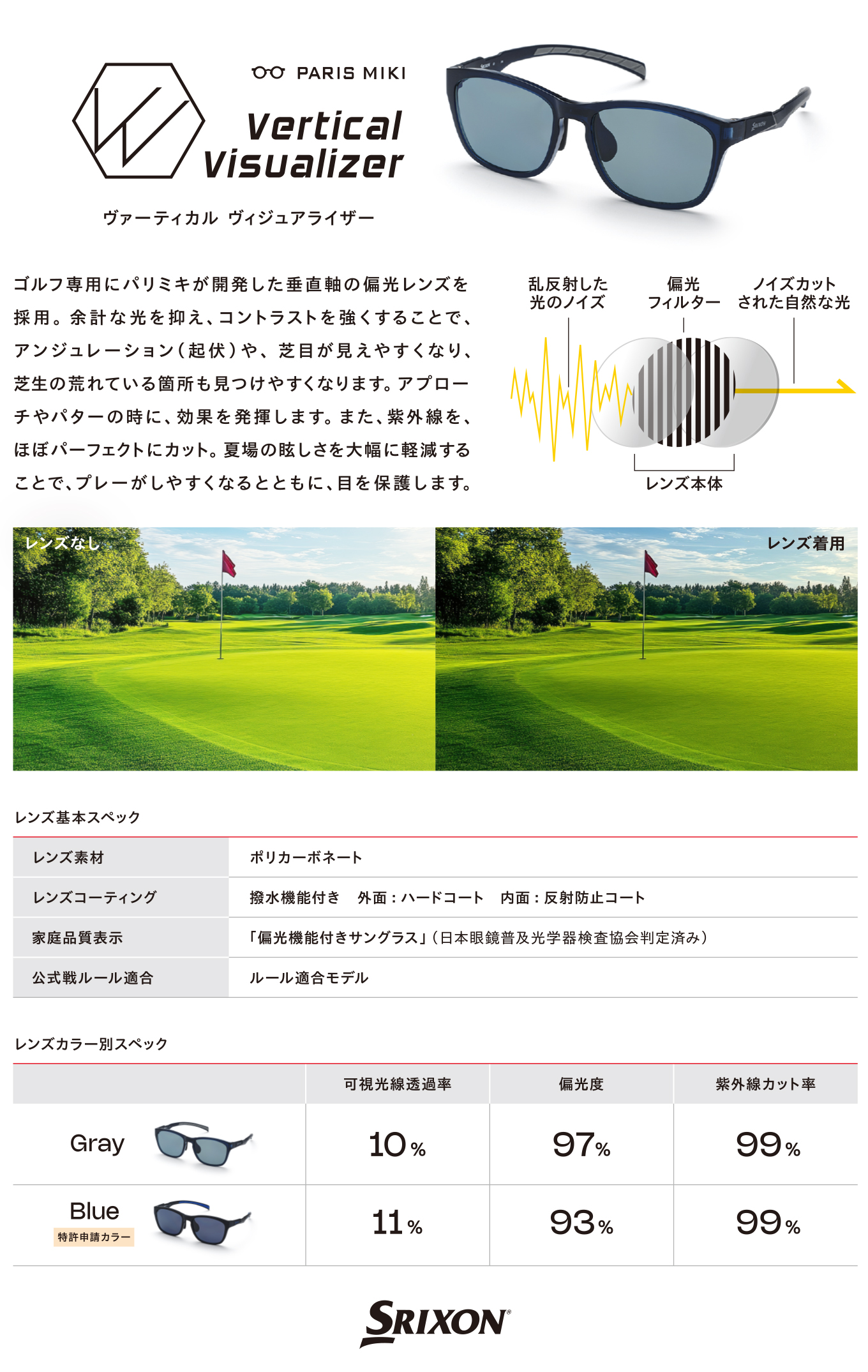 SRIXON ゴルフ専用サングラス 01 ブラック/ブルー スリクソン 偏光
