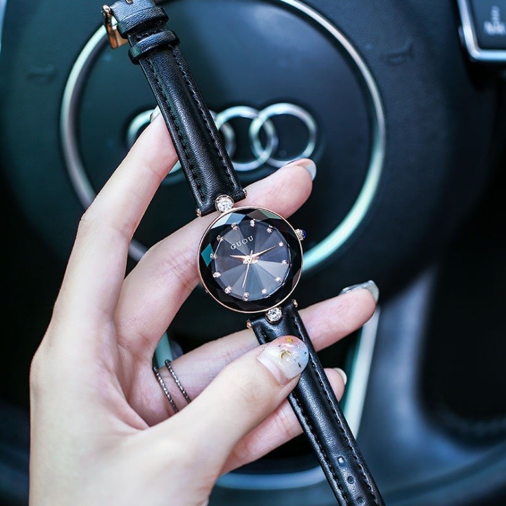 GUOU 腕時計 時計 レディース 女性用 ウォッチ 人気 クリスタル ガラスカット アクセサリー 送料無料 かわいい おしゃれ ブレスレット 円形  66611