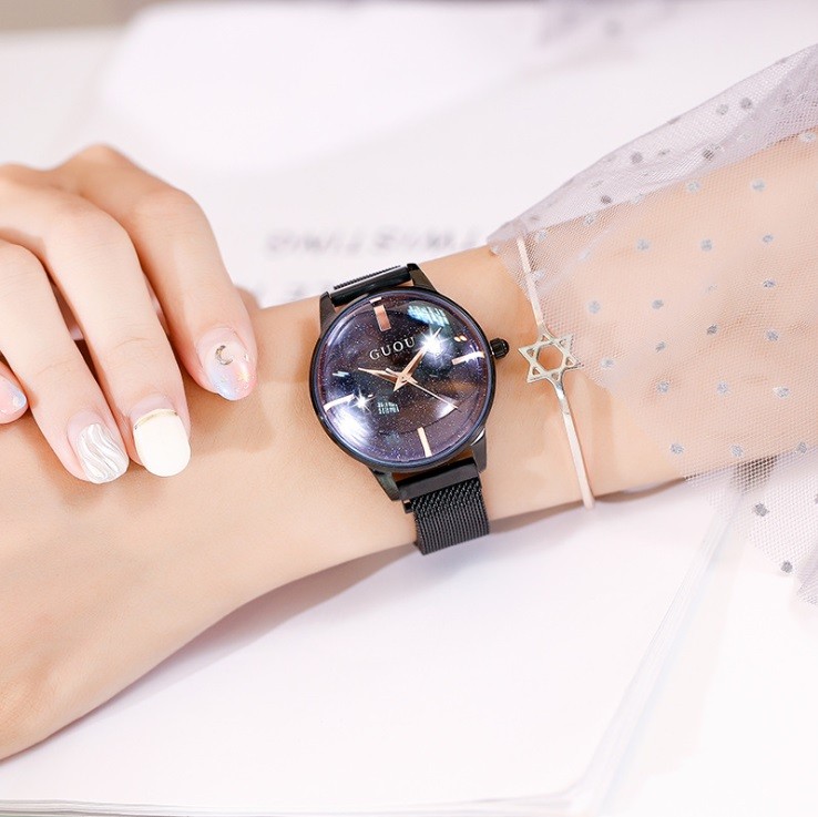 GUOU 腕時計 時計 レディース 女性用 ウォッチ 人気 クリスタル ガラスカット アクセサリー 送料無料 かわいい おしゃれ  ブレスレット 円形 66614｜parisrose｜02