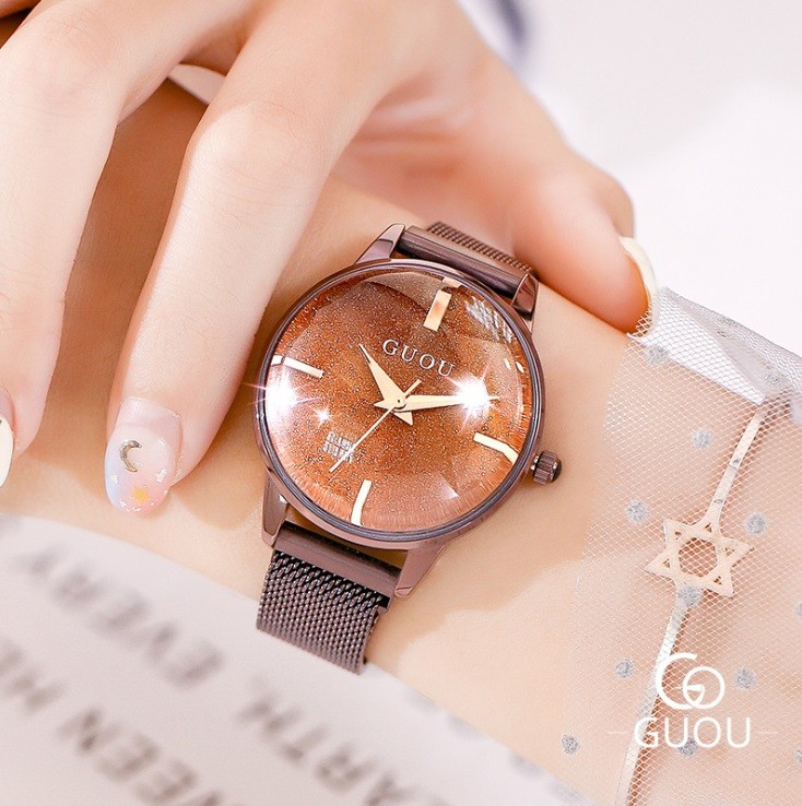 GUOU 腕時計 時計 レディース 女性用 ウォッチ 人気 クリスタル ガラスカット アクセサリー 送料無料 かわいい おしゃれ  ブレスレット 円形 66614｜parisrose｜04