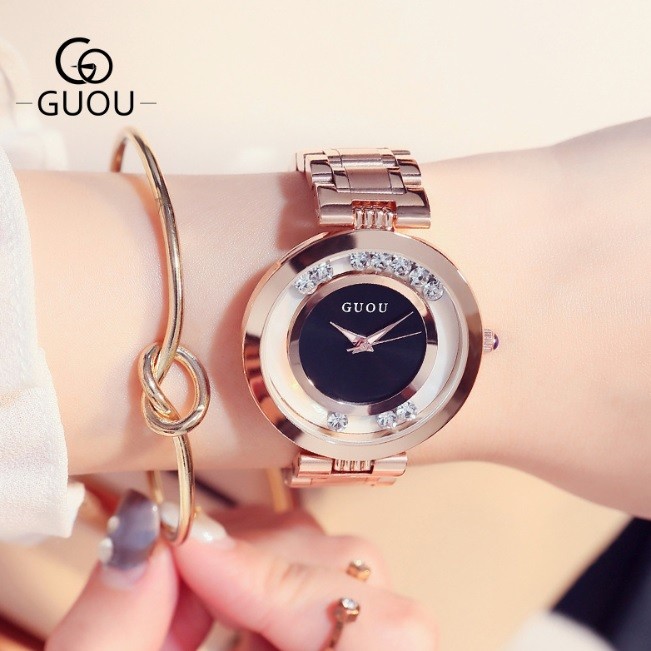 GUOU レディース 女性用 腕時計 時計 エレガント ウォッチ ラインストーン クォーツ アクセサリー ラッピング無料 おしゃれ ゴールド  ブレスレット WG8039b