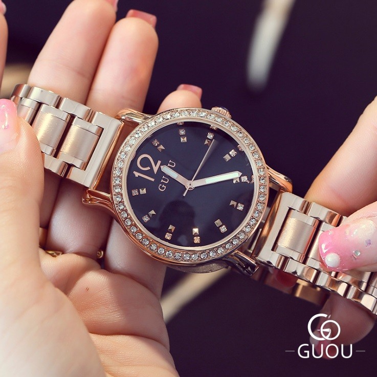 GUOU 腕時計 時計 レディース 女性用 ウォッチ アクセサリー ラッピング無料 ピンクゴールド ブレスレット 旅行 ラインストーン 8137｜parisrose｜02