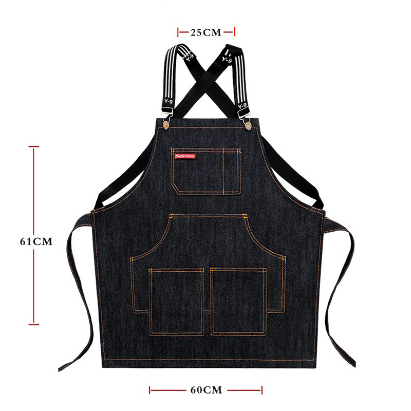 デニムエプロン 前掛け 胸当て 首掛け式 着脱簡単 美容師 作業用 料理