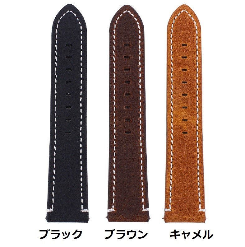 腕時計ベルト 本革製 牛革 穴留め式 ピン ステンレスバックル