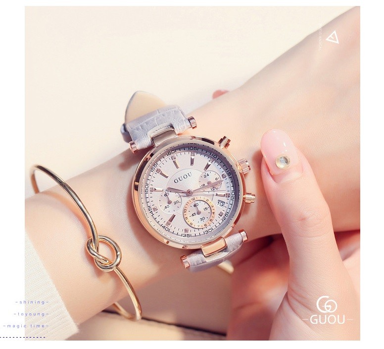 GUOU 腕時計 レディース 女性用 ウォッチ アクセサリー クロノグラフ 