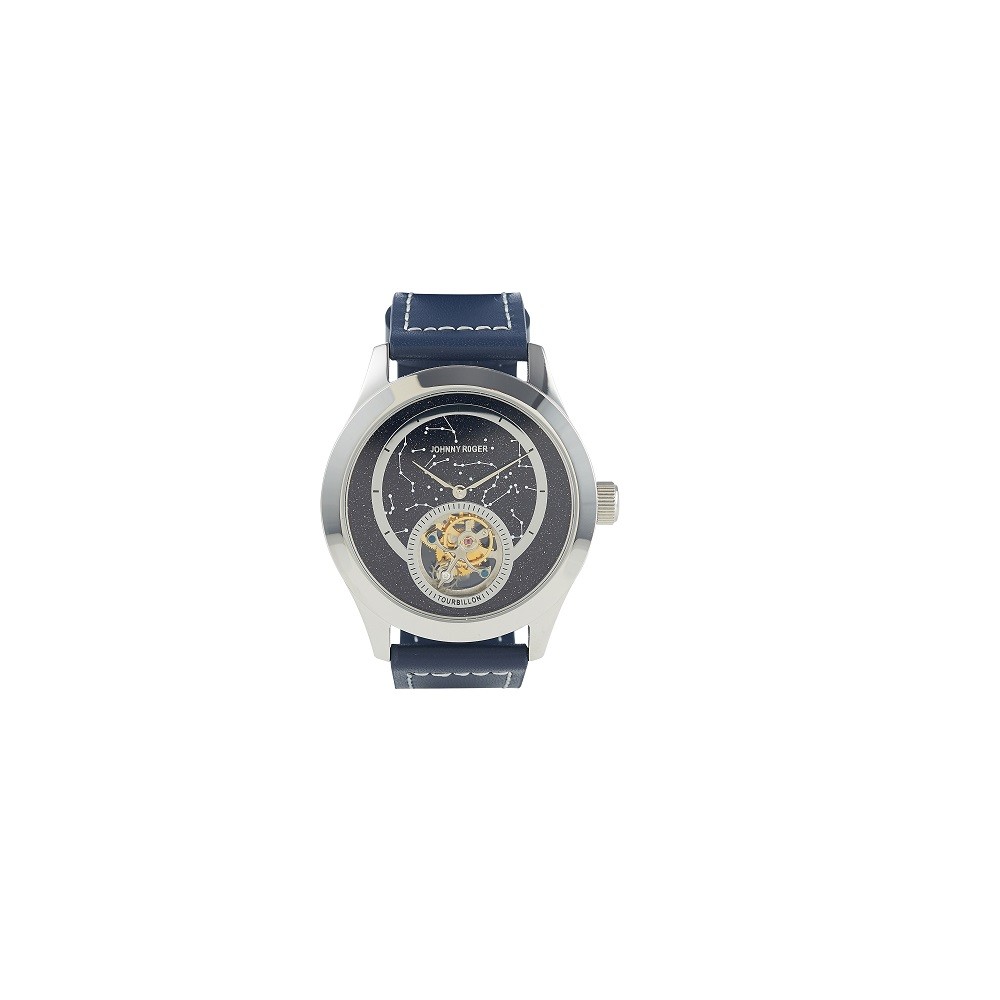 手巻きフライングトゥールビヨン腕時計 ネイビー JOHNNYROGER 腕時計の最高峰 フライングトゥールビヨン tourbillon