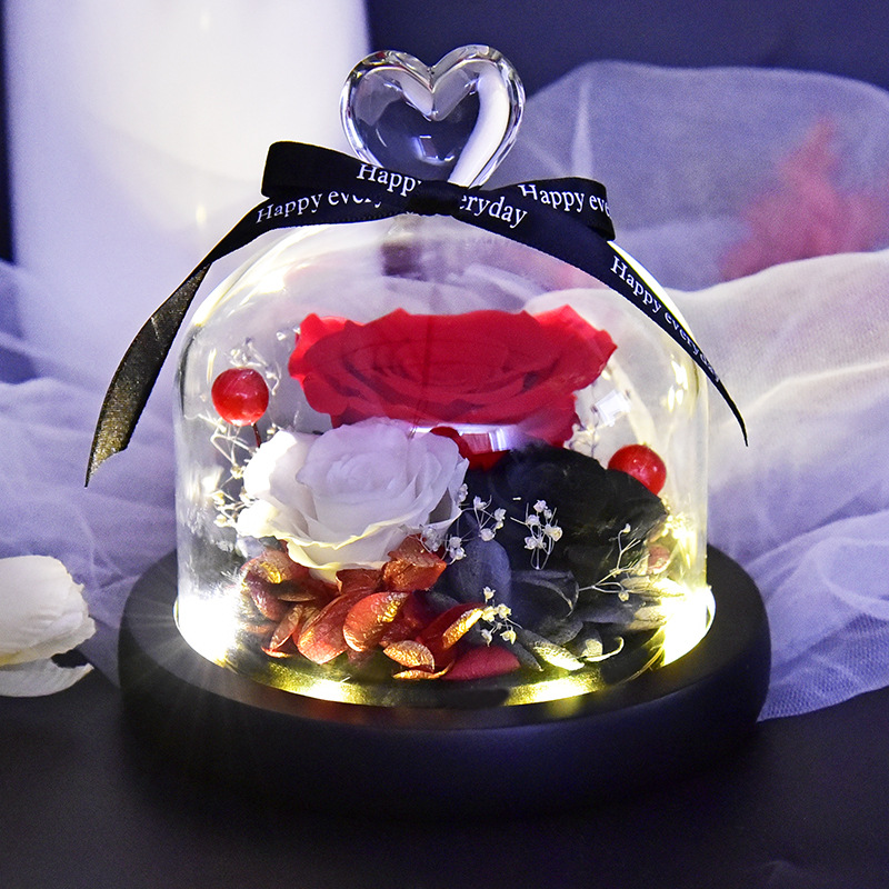 プリザーブドフラワー ガラスポット ケース入り LEDライト付き