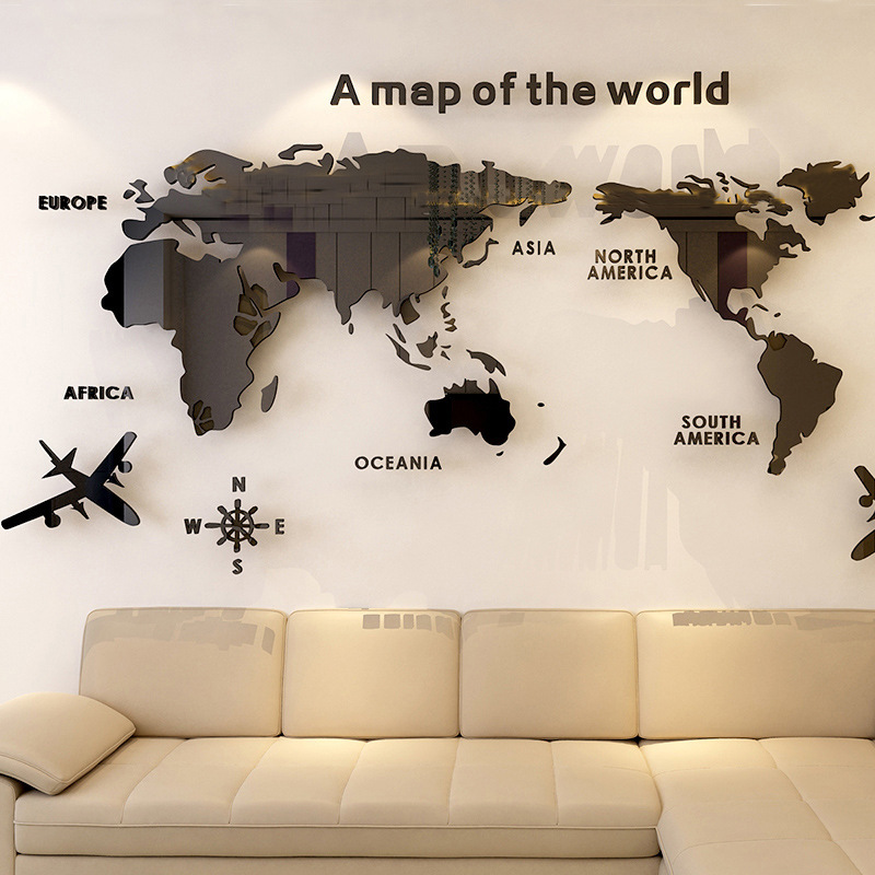 ウォールステッカー シール 壁紙 カラフル 10色 3D 世界地図 アクリル