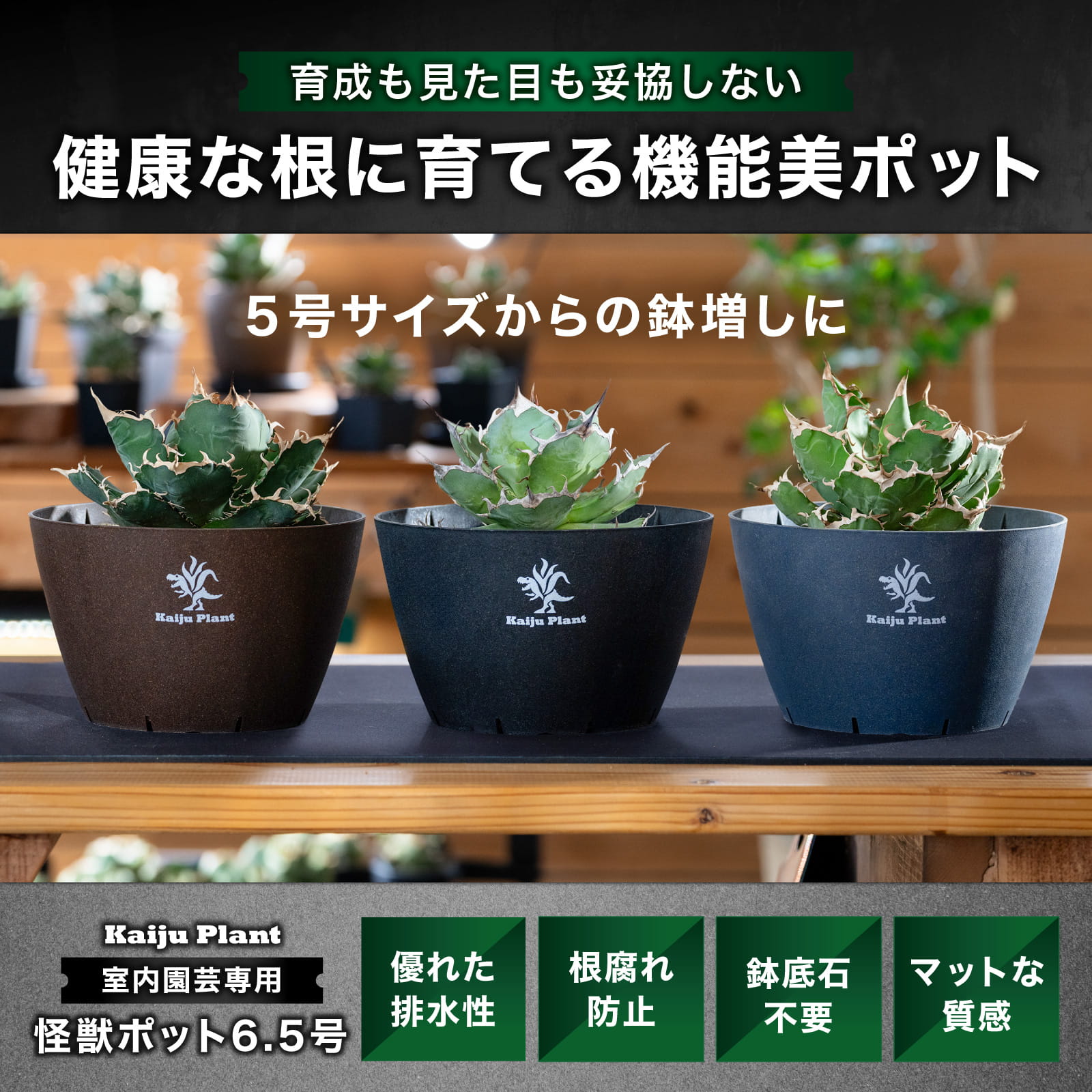 Kaiju Plant 怪獣ポットEco6.5 スリット鉢 6.5号 麦わら再生プラ鉢
