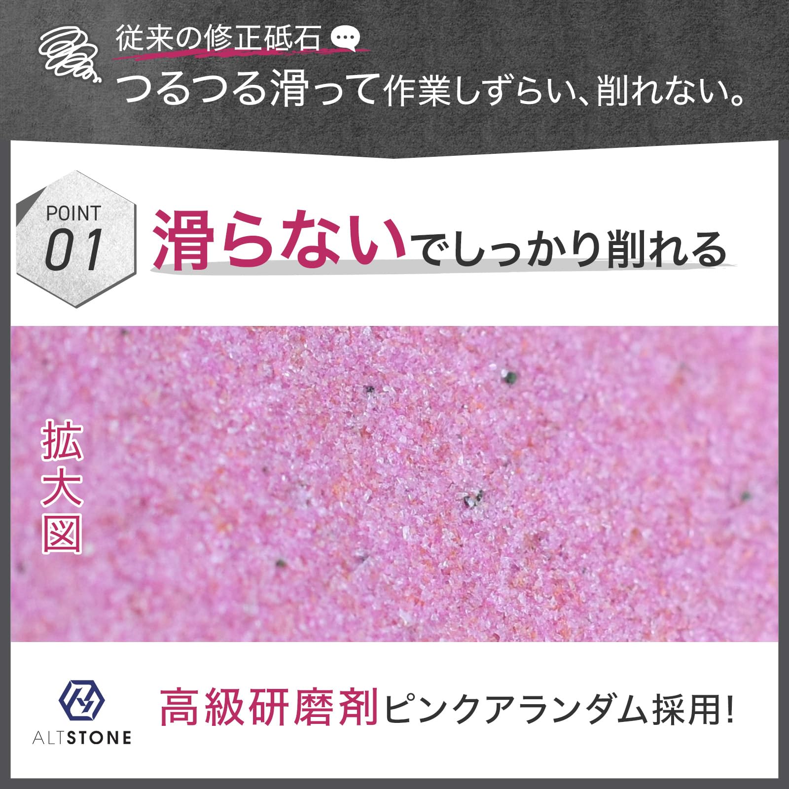 ALTSTONE 面直し 修正砥石 高級研磨剤PA 【ザリザリ削る】面直し用 砥石の砥石 研磨剤付き 日本製 180x60x22mm (修正砥石 #200)｜park-market｜03