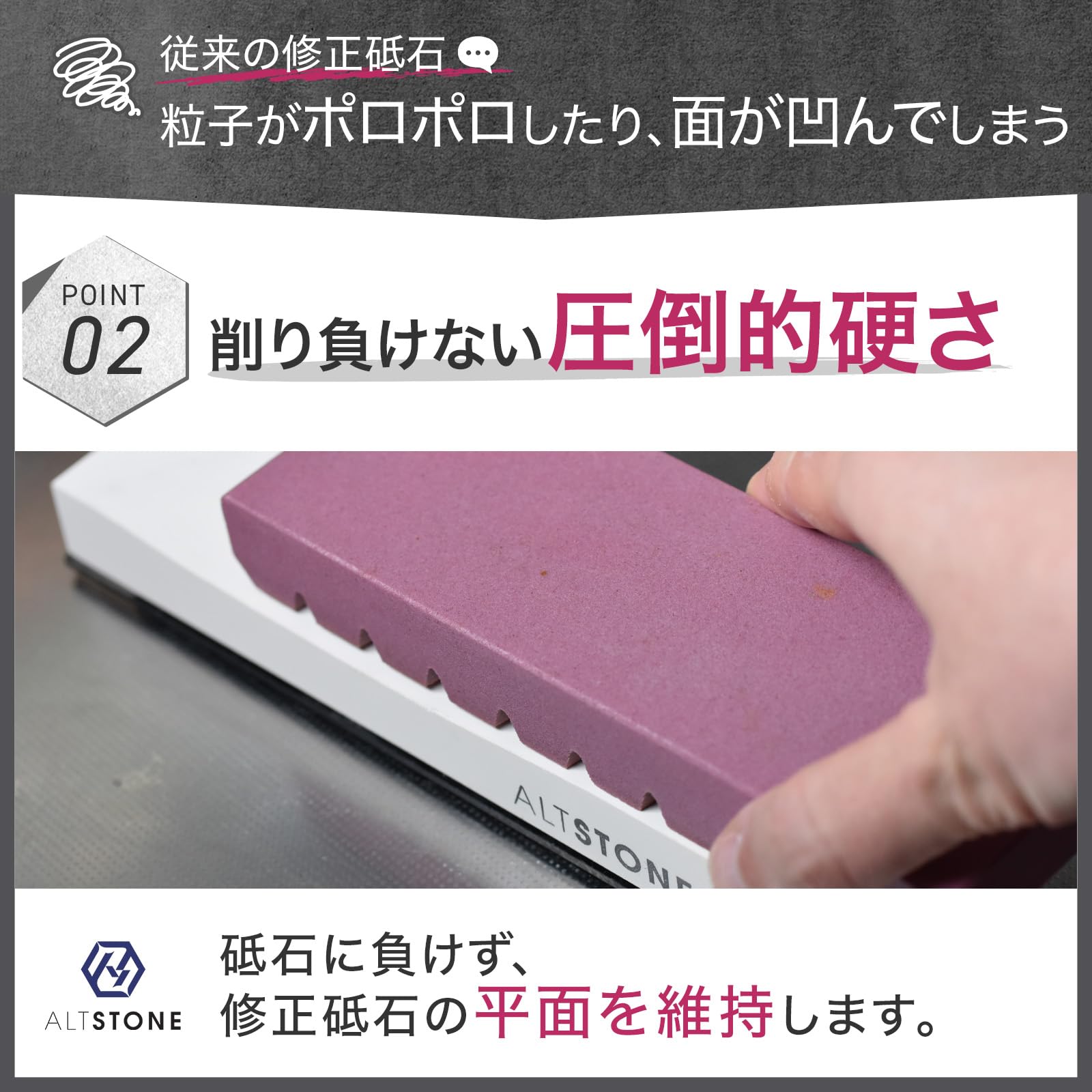 ALTSTONE 面直し 修正砥石 高級研磨剤PA 【ザリザリ削る】面直し用 砥石の砥石 研磨剤付き 日本製 180x60x22mm (修正砥石 #200)｜park-market｜04