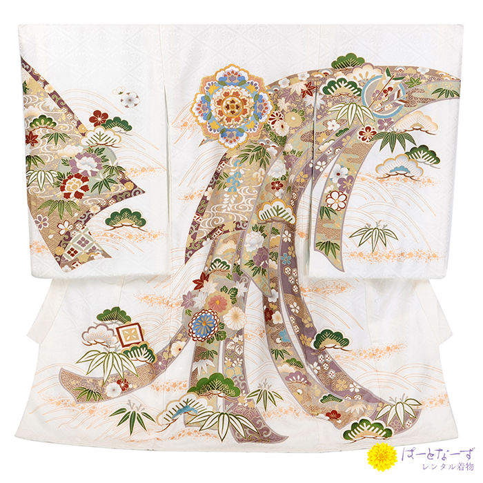 男の子 産着 レンタル 正絹  お宮参り 白 華紋 松竹梅 0030